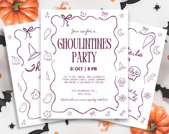 Coquette Halloween Party Invitation Template: Ghost & Pumpkin Design (Canva Editable, Digital Download