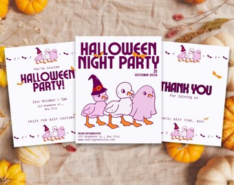 Pink Goose Halloween Party Invitation: Retro Spooky Invite (Digital Download)