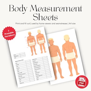 Printable Sewing Body Measurements Sheet | Seamstress Business Measurement Chart | Body Size Chart for Men | Male Croquis Body Template