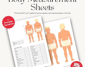 Men's Body Measurement Chart: Seamstress Client Record + Croquis Template (PDF Download)