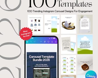 100 Instagram Carousel Templates 2026 | Editable Canva Posts Layouts | Trending Social Media Manager Bundle | PDF Catalogue of Designs