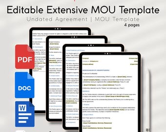 Editable Extensive Memorandum of Understanding (MOU) for Entrepreneurial Marketing or Creative Collaborations Customisable A4 and US Letter