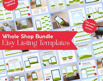 Whole Etsy Shop Mockup Templates | PLR + MRR Canva Vault | Bundle of Editable Listing Images for Digital + Physical Products