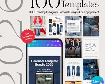 100 Instagram Carousel Templates 2026 | Editable Canva Posts Layouts | Trending Social Media Manager Bundle | PDF Catalogue of Designs