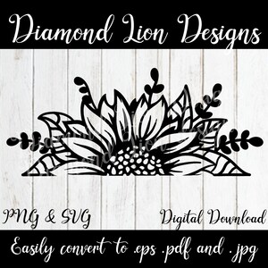 Halbe Sonnenblume, SVG, PNG, Vektor, halbe Sonnenblume, Aufkleber, Monogramm, Digital, Sofort-Download, Blume, Hausschild, Willkommensschild, Vinyl-Aufkleber, ausgeschnittene Datei,