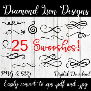 25 Flourish︱Swooshes︱Swishes︱Swirls︱Liners︱Designs︱Borders︱Swirly︱Swirl︱Squiggle︱Scribble︱Doodles︱SVG︱Cut Files︱Bundle
