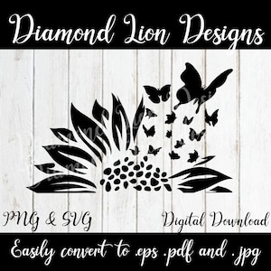 Schmetterlinge Halbe Sonnenblume – Schmetterlinge – Schmetterlinge – Sonnenblume – Blume – Sonne – Liebevoll – SVG – PNG – Instant Download – Digital – Cricut Plotterdatei – Clipart