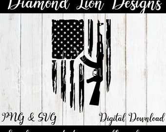 Distressed American Flag︱Tattered Flag︱AK-47︱Gun Rights︱American Flag Hero︱Rifle︱Military︱Father's Day︱SVG︱PNG︱Clipart︱Vector︱