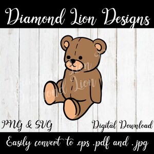 Teddy Bear︱Bear︱Playroom︱Nursery︱Baby︱Stuffed Animal︱SVG︱PNG︱Instant Download︱Digital︱Vector︱Clipart︱Cut File︱