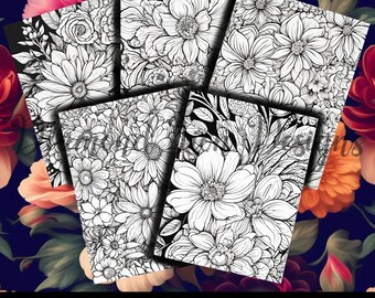 Floral Coloring Page Pack︱Floral︱Flowers Coloring︱Printable Coloring Page︱Adult Coloring Page︱Coloring Book