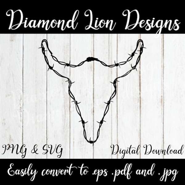 Cow Skull Barbed Wire︱Wired Fence︱Barb Wire︱Spiked Wire︱Texas︱Vines︱Wreath︱SVG︱PNG︱Instant Download︱Digital︱Clipart︱Vector︱