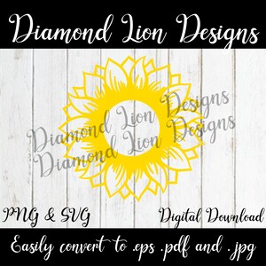 Monogram Sunflower︱Flower︱Farmhouse︱Dandelion︱farming︱Summer︱Sun︱SVG︱PNG︱Instant Download︱Digital︱Cricut cut file︱Vector︱Clipart︱