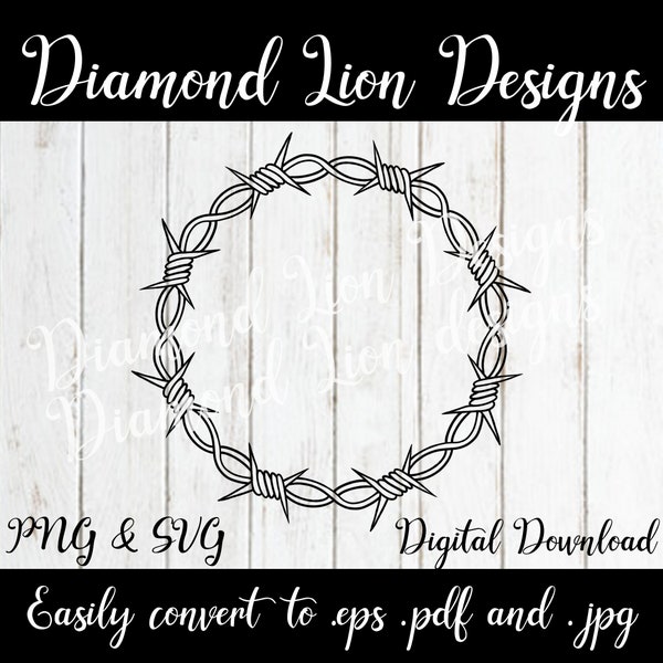 Barbed Wire︱Wired Fence︱Barb Wire︱Spiked Wire︱Thorns︱Vines︱Wreath︱SVG︱PNG︱Instant Download︱Digital︱Clipart︱Vector︱