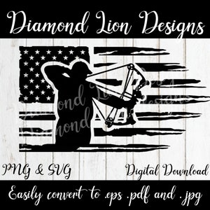 Distressed American Flag – Tattered Flag – Bow Hunter Silhouette – American Flag with Bowman – Distressed Flag with Bowman – Jagdflagge – Vatertag