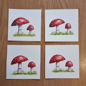Toadstool Original Watercolour Painting - Fly Agaric Original Art - Cute Toadstool Painting