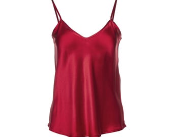 Sexy Satin Tank Top Vintage Cami Sparkly Rhinestones Faux