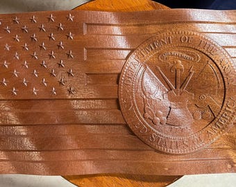 American wavy Flag with Army Seal - Mahogany 18.5&quot; x 10&quot; 1&quot;