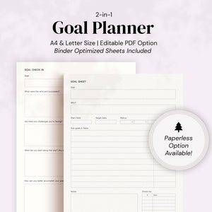 Goal Planner Pages in A4 & Letter Sizes | Editable PDF | Intentional Goals, Daily Goals, Goal Tracker, Paperless Options, Ink Friendly