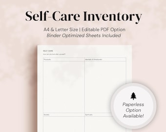 Self-Care Inventory Planner Page, Self-love and Self-care Printable Worksheet, A4/Letter, Paperless Option, Compatible w/ iPad/Tablet