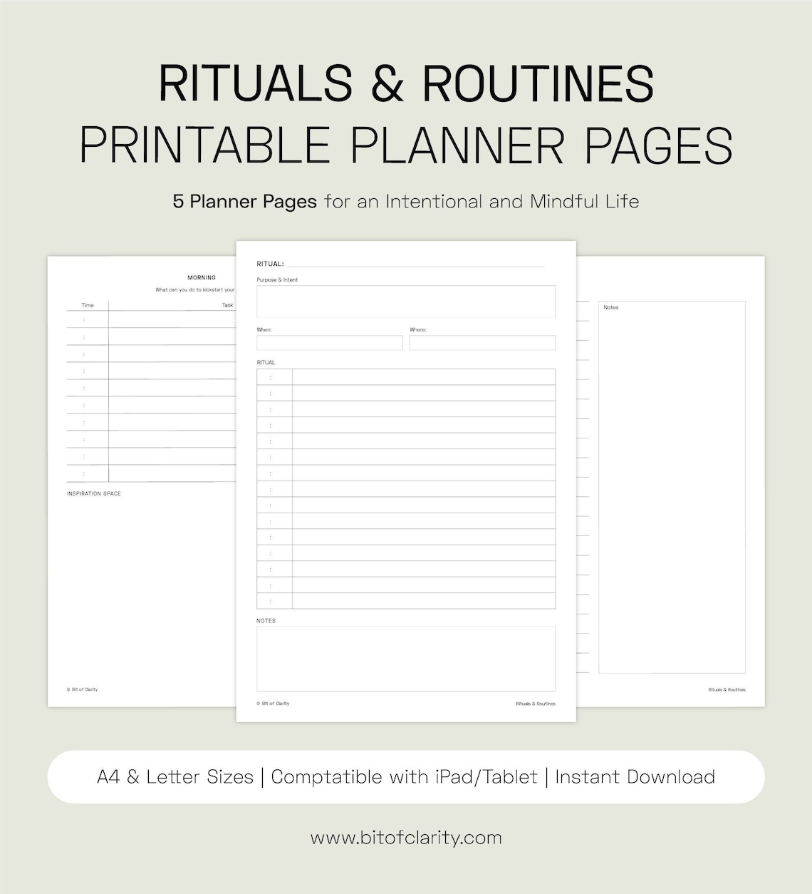 Daily Routine & Ritual Planner Printable Pack, A4 and Letter, Morning ...