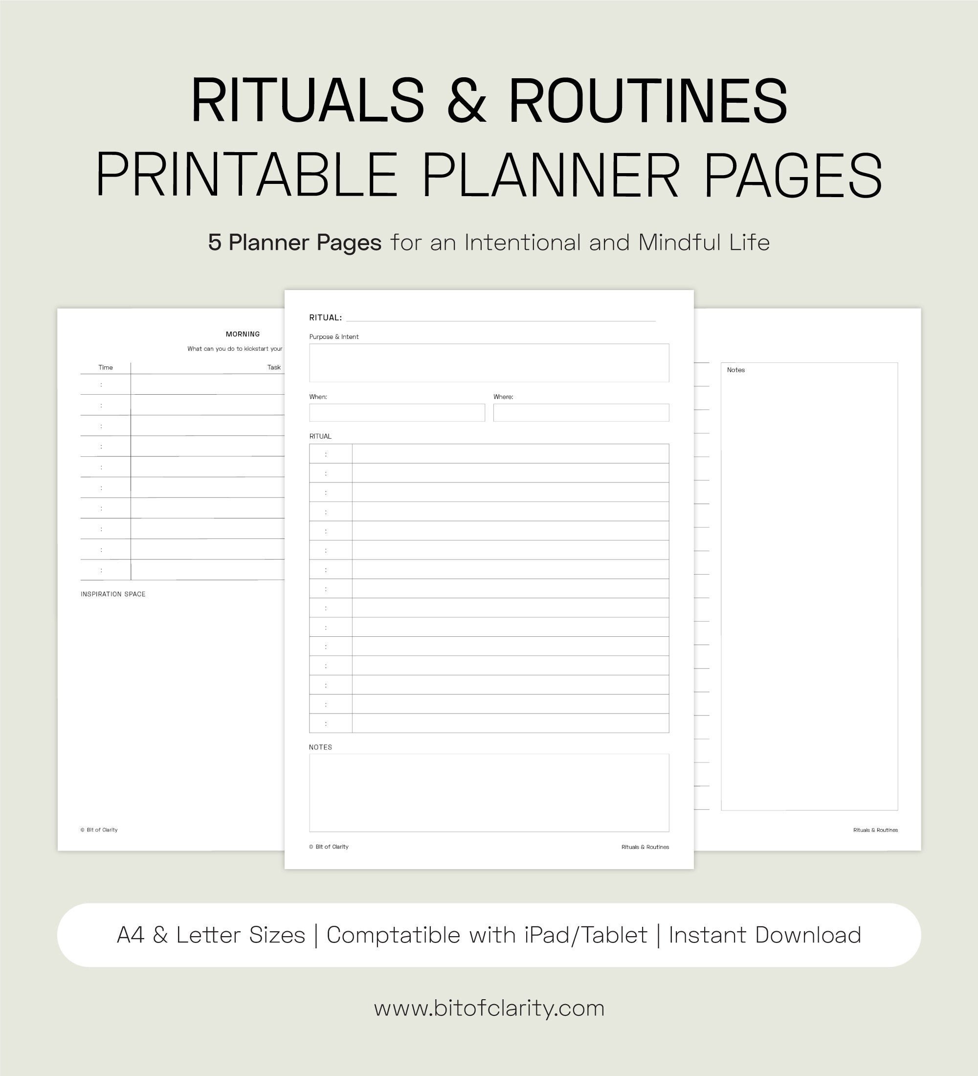 Week Ritual Template Daily Routine & Ritual Planner Printable Pack, A4 and Letter, Morning ...