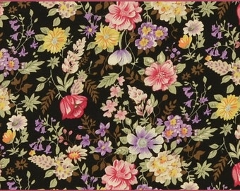 50 cm x 145 cm Baumwolle Schwarz Multicolor Blumenmuster floral Baumwollstoff Stoff Meterware