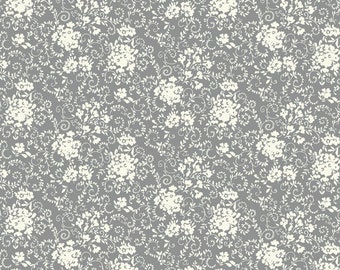 50 cm x 135 cm Baumwolle Grau Weiß Blumenmuster floral Baumwollstoff Stoff Meterware