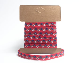 2 meter weave 9 mm width red white blue floral pattern on wrap card ornamental ribbon