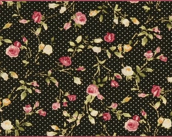 50 cm x 145 cm Baumwolle Schwarz Multicolor Rosen und Punkte Blumenmuster floral Baumwollstoff Stoff Meterware