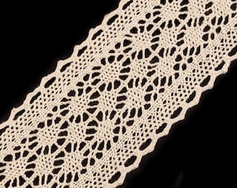 2 Meters Bobbin Lace Light Beige 63mm Wide Cotton Ribbon