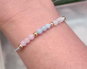 Fertility Crystal Bracelet, Pregnancy Gemstone Bracelets, Healthy Pregnancy Bracelet, Rose Quartz, Moonstone, Aquamarine