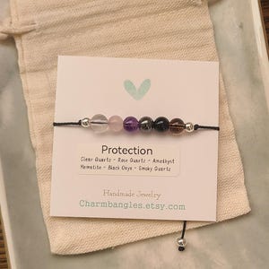 Empath Protection Bracelet, Gemstone Bracelet, Crystal Healing Bracelet, Rose Quartz, Amethyst,  Hematite, Black Onyx, Quartz, 14k Gold Fill