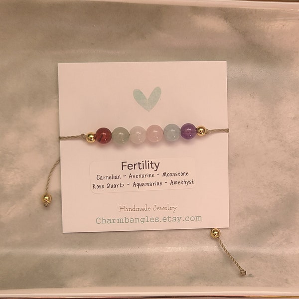 Fertility Crystal Bracelet, Healthy Pregnancy Gemstone Bracelet, Hormone Balancing,  Amethyst, Moonstone, Rose Quartz, Carnelian, Avenurine