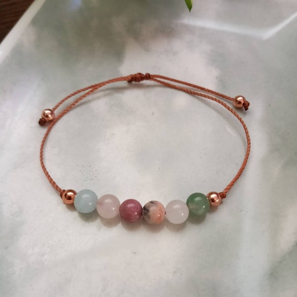 Fertility Bracelet, Pregnancy Crystal Gemstone Bracelet, Rhodonite, Moonstone, Rose Quartz, Jasper, Avenurine, Aquamarine