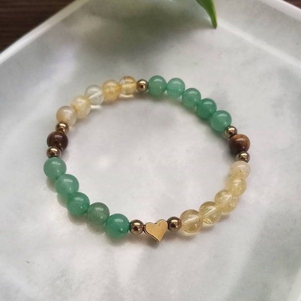 Prosperity Wealth Crystal Bracelet, Citrine, Avenurine, Tigers Eye, Gemstone, Success Money Bracelet, 14k Gold