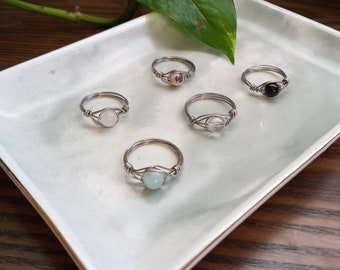 Gemstone Wire Wrap Rings, Non tarnish hypoallergenic Stainless Steel, Crystal Rings,  Birthstone Ring, Gift for her
