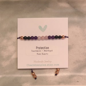 Empath Protection Bracelet, Gemstone Bracelet, Black Tourmaline, Amethyst and Rose Quartz Crystal Bracelet, Mini Gemstone Bracelet