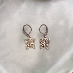 Silver Butterfly earrings, Hoops Butterfly Earrings,  Huggie Hoop Earrings