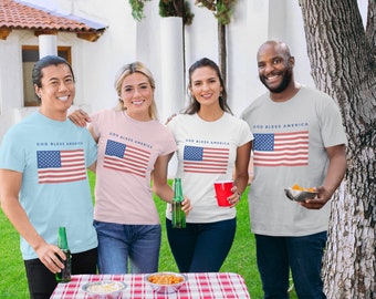 Camisa da bandeira americana de <br> Entrega Rápida? Deus abençoe a América | 4 de julho | Camisa Patriótica