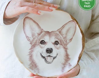 Bespoke Hand-Drawn Dog Portrait on Clay, Custom Pet Portrait Keepsake, Minimalist Animal Art Decor, Thoughtful Gift for Pet Loss or Birthday