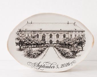 Custom Hand-Painted Ceramic House Portrait Plate, Wedding Keepsake, Anniversary Gift (30x19cm)