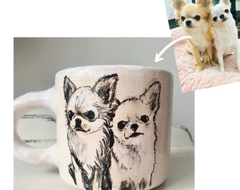 Pet portrait cup, custom handmade tea mug 300 ml - 10 oz, pottery cup personalized, Decorative mug, Personalized pet owner mothers day