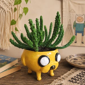 Yellow Ceramic Planter, Cartoon Character Flower Pot, Hand Sculpted Whimsical Succulent Pot, Cute Animal Planter, Gift for Animation Fans
