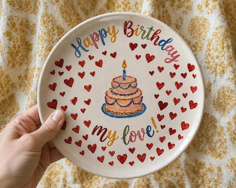 Custom Hand-Painted Ceramic Birthday Plate, Personalized Keepsake Dish
