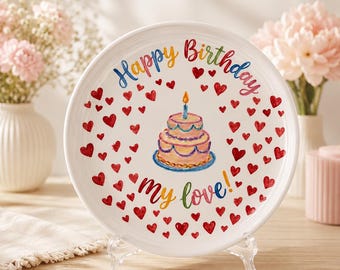 Custom Hand-Painted Birthday Plate, Personalized Cake Decor Dinnerware