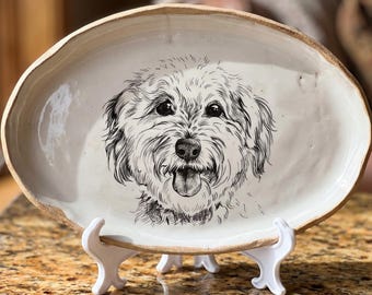 Custom Hand-Painted Dog Portrait Oval Ceramic Dish, Personalized Pet Keepsake (30cm)