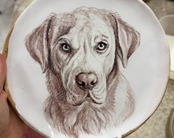 Custom Hand-Painted Pet Portrait Ceramic Plate, Labrador Dog Memorial Keepsake Dish