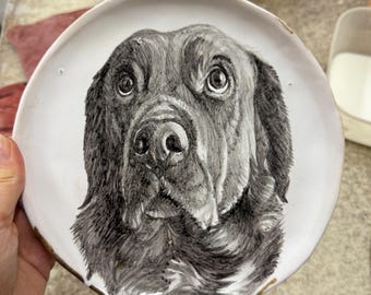 Custom Hand-Painted Dog Portrait Ceramic Plate, Personalized Pet Keepsake (13cm or 19cm)