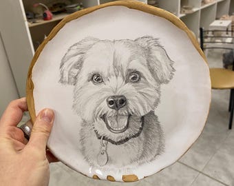 Custom Hand-Painted Ceramic Pet Portrait Plate – Dog Memorial Keepsake (13cm or 19cm)
