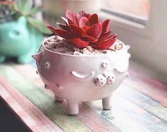 Pottery hand painted planter pot Cat - clay vase - 300 ml - 10 oz - Ceramic bowl, mothers day